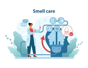 Smell Care Awareness Illustration. An expert demonstrates methods to maintain a healthy sense of smell.