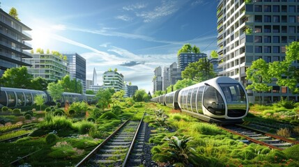 Naklejka premium Train Traveling Through Lush Green Countryside