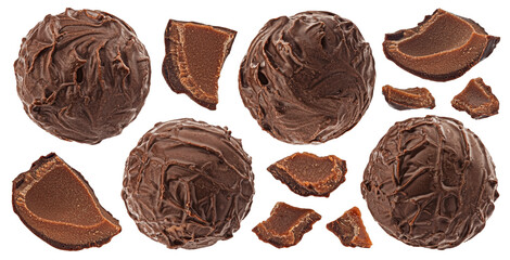 Chocolate balls isolated on white background, full depth of field - 768695789