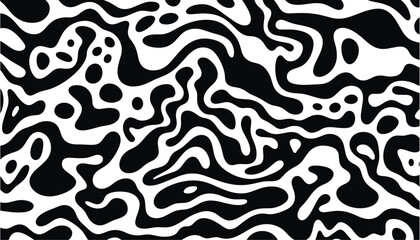 抽象的な液体落書き形状のシームレスなパターン。クリエイティブなミニマリストスタイルのアート背景、基本的な形状のトレンディなデザイン。モダンな白黒の壁紙プリント背景。
