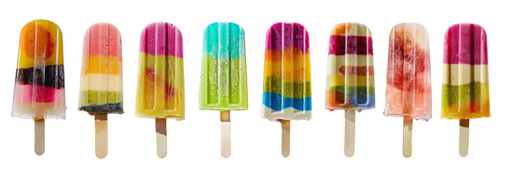 Collection set of ice cream fruit summer popsicles, colorful icy bars isolated on transparent...
