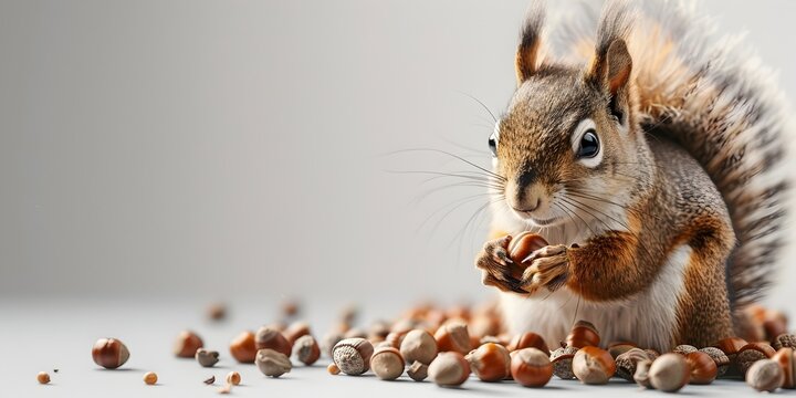 Squirrel Character Hoarding Acorns for Upcoming Winter