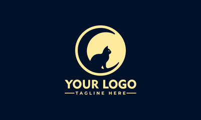 Moon Cat Logo Design Beautiful Illustration logo design of a cat sitting on the moon on a very starry night