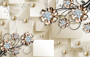 3D wallpaper jewelry flower and pearl 3d background for interior
