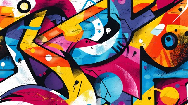 Fototapeta Seamless background featuring a colorful abstract graffiti art pattern, with a mix of spray paint splatters, street style doodles, and urban artistic expressions.