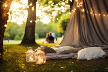 Picnic in the Park: Rings placed on a picnic blanket surrounded.