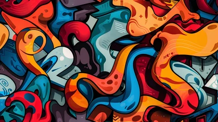 Ingelijste posters Seamless background featuring a colorful abstract graffiti art pattern, with a mix of spray paint splatters, street style doodles, and urban artistic expressions. © TensorSpark