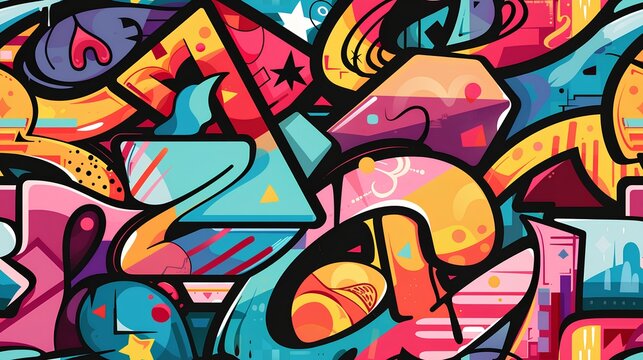 Fototapeta Seamless background featuring a colorful abstract graffiti art pattern, with a mix of spray paint splatters, street style doodles, and urban artistic expressions.