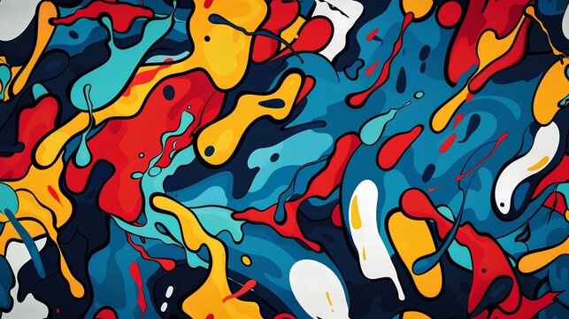 Fototapeta Seamless background featuring a colorful abstract graffiti art pattern, with a mix of spray paint splatters, street style doodles, and urban artistic expressions.