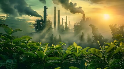 Green industry eco power for sustainable energy saving environmental friendly low carbon footprint. Generative Ai - obrazy, fototapety, plakaty
