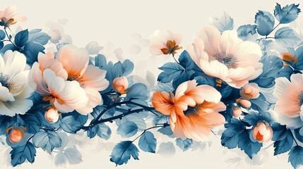 A watercolor illustration of blue and pink flowers, ideal for background or textile design.