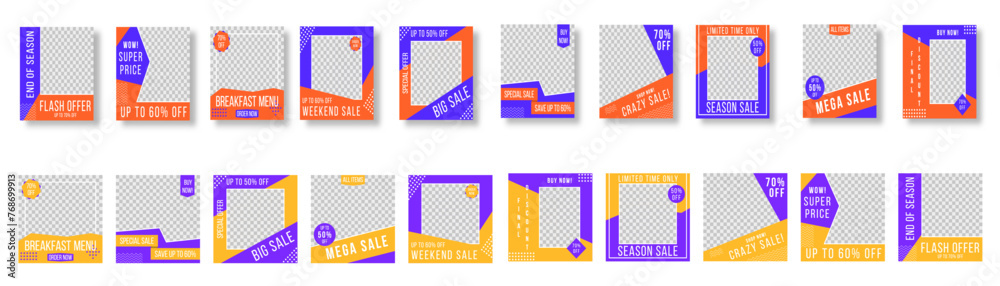 Fototapete set of editable minimal square banner templates. black and yellow color background with line stripe.