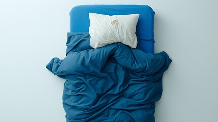 Top View of a Person Sleeping Comfortably on a White Pillow and Covered with a Teal Blanket