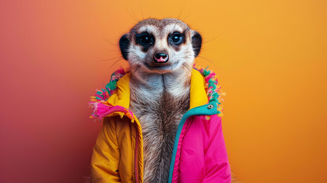 Cute stylish meerkat posing against a solid virant background