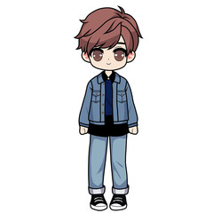 isolated cute chibi boy character in casual clothing