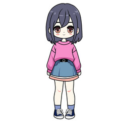 isolated cute chibi girl character in pink