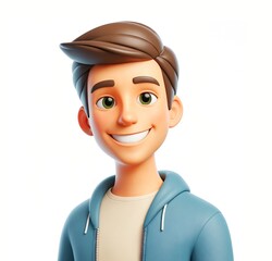 Young cheerful man, 3d style cartoon character, isolated background - 768701394
