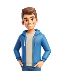 Young cheerful man, 3d style cartoon character, isolated background - 768701395