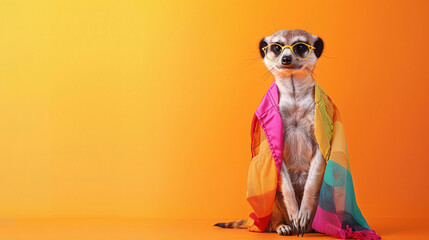 Cute meerkat posing against a vibrant solid background