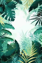 Exotic Leaves and Calm Green Background