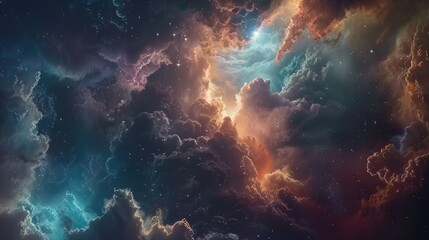 Stunning nebula clouds in a cosmic dance, where the fusion of colors creates a breathtaking celestial masterpiece - obrazy, fototapety, plakaty