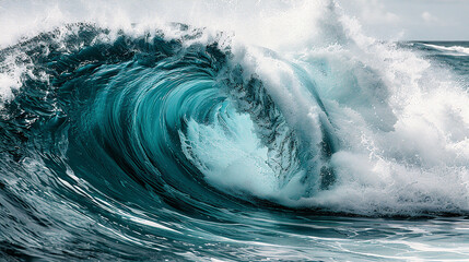Una enorme ola en el océano, de color turquesa