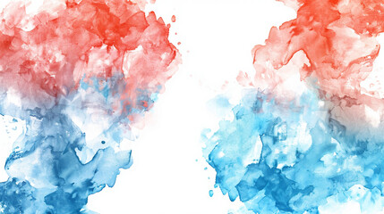 Watercolor red and blue colors smoke on white background
