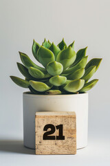 Plant and Wooden Number Display - Green Plant and Date Indicator