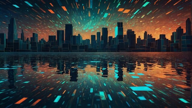masterpiece, geometric isometric cube pattern, opalescent effects, pastel opal hues, shimmery astral glow, teal and orange warm and cool tone interplay, deep dark shadows, cinema4d rendering quality.