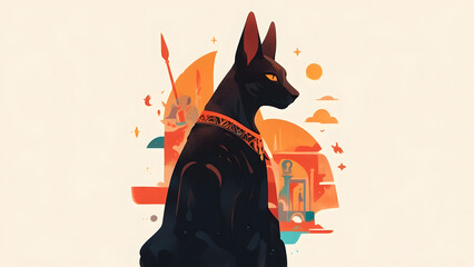 Anubis Illustration with Background, Featuring Iconic Elements