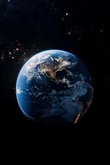 Photo sur Plexiglas Pleine Lune arbre Realistic photo of an Earth from space, beautiful glow, blue planet, black background