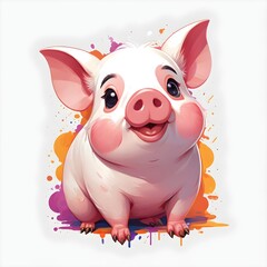 Cheerful Pink Piglet with Vibrant Splashes