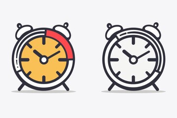 1 second countdown timer icon set with end of time alert symbol, linear and flat vector illustration - obrazy, fototapety, plakaty