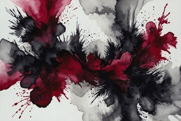 watercolor wine and black color paint ripples on white background