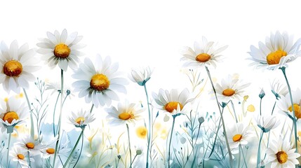 Whimsical Watercolor Daisies Against a Serene White Background Embodying Simplicity and Cheer
