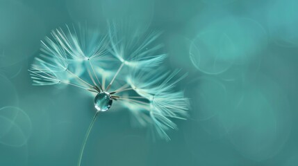 Macro view of a water droplet on a dandelion seed