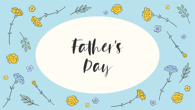 Carnation background frame inspired by Father's Day, simple hand-drawn illustration / 父の日をイメージしたカーネーションの背景フレーム、シンプルな手描きイラスト