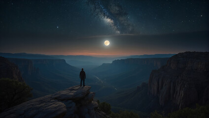 Person Standing on Cliff Edge Gazing at the Milky Way