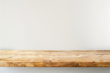 Blank light wooden table top in modern minimalist white kitchen interior with copy space, product display background