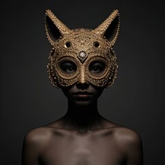 Obraz premium A woman with a gold mask covering her face. Generative AI