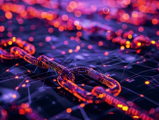 Blockchain Revolution, neon orange and virtual violet for disruptive technology