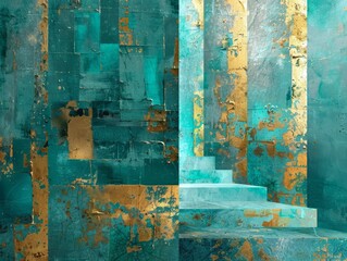 Digital Renaissance, vivid turquoise and gold for the blend of art and technology