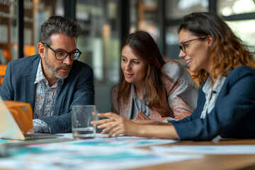 A focused group of professionals engaged in analyzing financial charts and data during a collaborative team meeting.