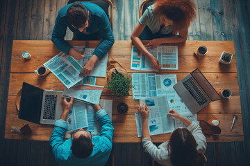 A focused group of professionals engaged in analyzing financial charts and data during a collaborative team meeting.