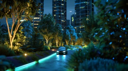 Sustainable city at night background created with Generative AI Technology