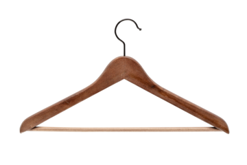 wooden clothes hanger isolated on transparent background, PNG clip art.
