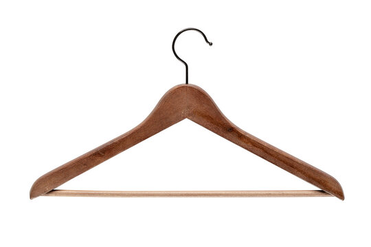wooden clothes hanger isolated on transparent background, PNG clip art.