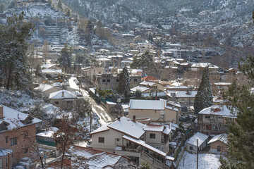 Fototapeta na wymiar Winter view of Kakopetria village. Nicosia District, Cyprus