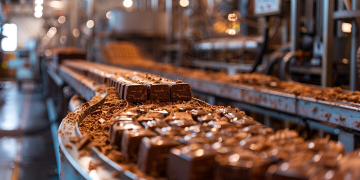 detail of a factory of chocolate, generative ai