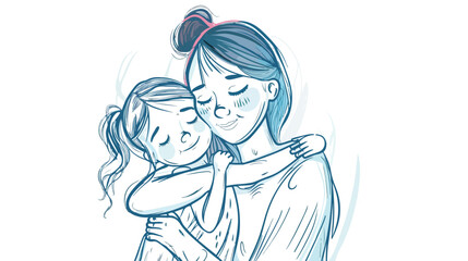 Hugs with mom Hand drawn sketch with woman and little child